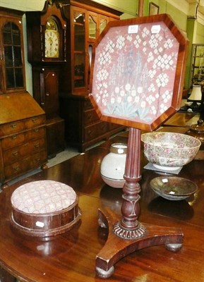 Lot 813 - Rosewood pole screen and a footstool