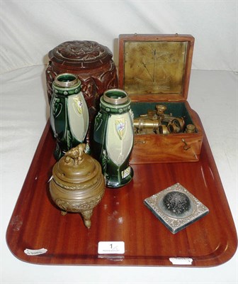 Lot 1 - A pair of Japanese prints, a pair of Art Nouveau vases and sundry