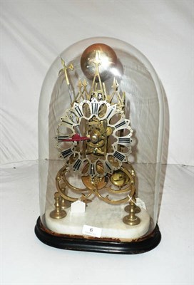 Lot 6 - Brass skeleton clock under dome with key