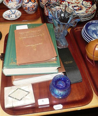 Lot 8 - Costume jewellery, glass vases, watch, card carrier and three books