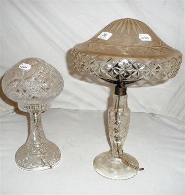Lot 26 - Two cut glass mushroom lamps