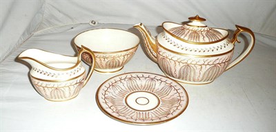 Lot 39 - 19th century Spode teapot, cream jug, sugar basin and plate (a.f.)
