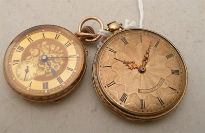 Lot 65 - A enamel fob watch signed Stauffer Fils A Geneve (a.f.) and a gold lady's fob watch