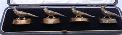 Lot 70 - Four silver pheasant menu holders