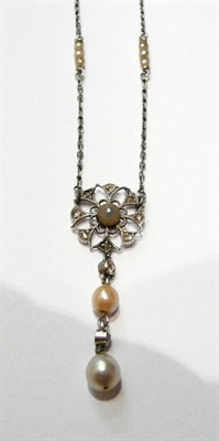 Lot 85 - A seed pearl and diamond drop necklace
