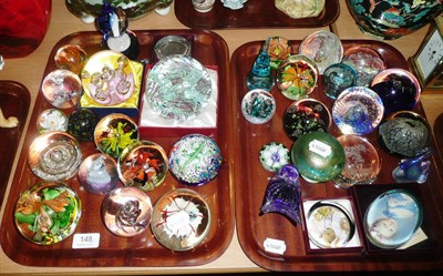 Lot 148 - Collection of glass paperweights on two trays