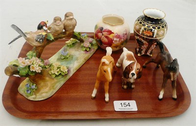 Lot 154 - A tray including a Royal Crown Derby Imari vase, Royal Worcester vase by Kitty Blake, Beswick etc