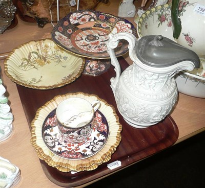 Lot 161 - A Copelands Imari pattern comport, three Worcester blush ivory pieces, Victorian water jug etc