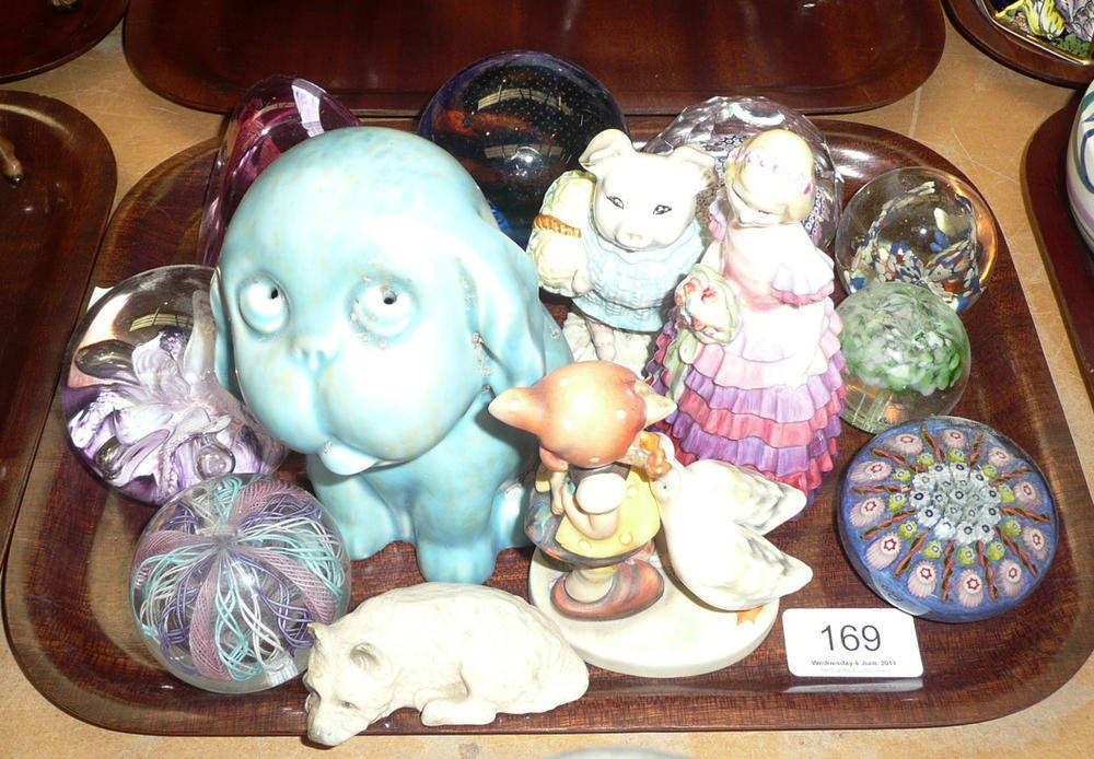 Lot 169 - Eight paperweights, Royal Doulton figure, Royal Albert Beatrix Potter figure etc