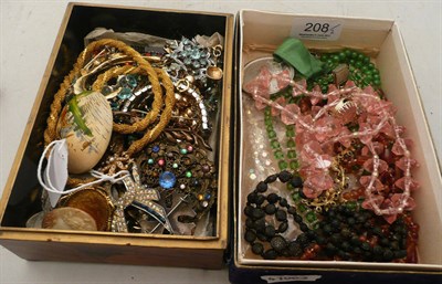 Lot 208 - A seed pearl pendant, silver and paste set bow brooch and a lacquered box including assorted...