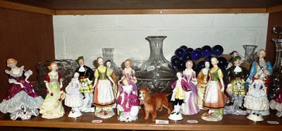 Lot 220 - A shelf of cut glass and Adderley figures etc