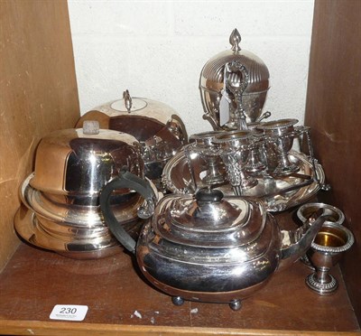 Lot 230 - Three plate muffin dishes, a fruit bowl, a teapot, an egg cruet and an egg coddler