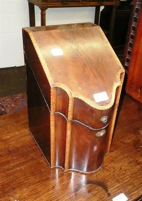 Lot 231 - Mahogany and tulip wood banded knife box (converted to stationery)