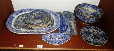Lot 236 - Spode Italian pattern blue and white pottery, a blue and white meat plate and a Doulton blue...