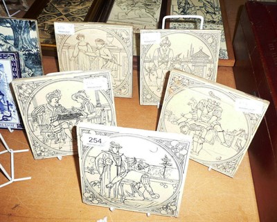 Lot 254 - A set of five Malkin and Edge tiles, each decorated with a sporting/pastime