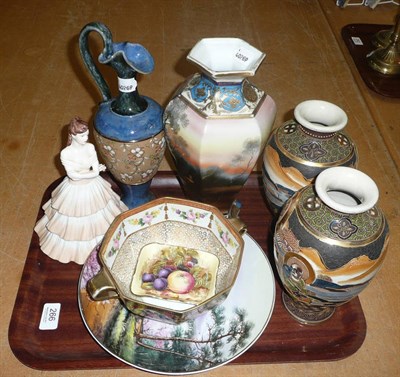 Lot 266 - Noritake vase, Coalport figure, pair of Japanese satsuma vases, Doulton stoneware ewer,...