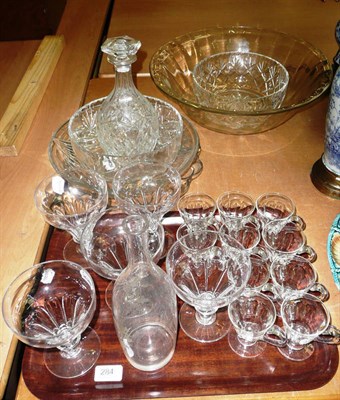 Lot 284 - Three cut glass bowls, a decanter, drinking glasses etc