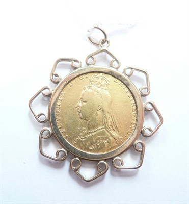 Lot 297 - Victorian veiled head gold sovereign 1891, in loose pendant mount