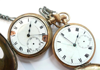 Lot 299 - 9ct gold cased pocket watch, a gold plated pocket watch and an albert chain