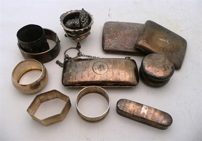 Lot 305 - Small silver including cigarette cases, napkin rings, thimbles, Eastern white metal items etc