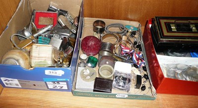 Lot 313 - Three boxes of coins, lighters, collectors items etc