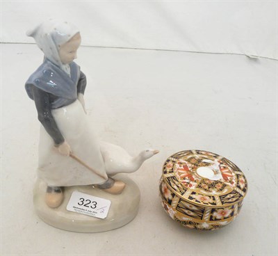 Lot 323 - Royal Copenhagen figure of Girl with Goose and a Royal Derby bowl with lid