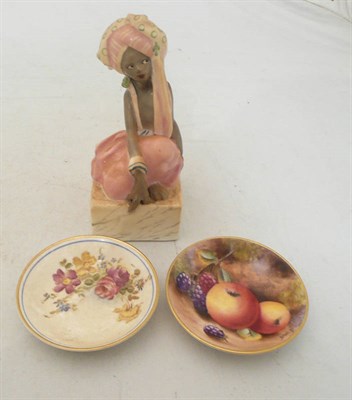 Lot 332 - Royal Worcester figure 'The Thief' 3145 and two Royal Worcester pin dishes