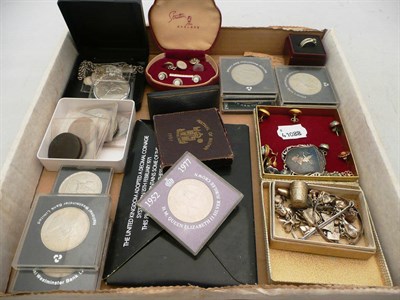 Lot 365 - Quantity of silver and gold ear studs, charm bracelet, dress studs and quantity of Crowns and other