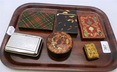 Lot 367 - A Tartan ware card case, a tortoiseshell card case, a leather card case and three other boxes