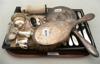 Lot 369 - Silver backed dressing table mirror and brush, condiments and tea knives