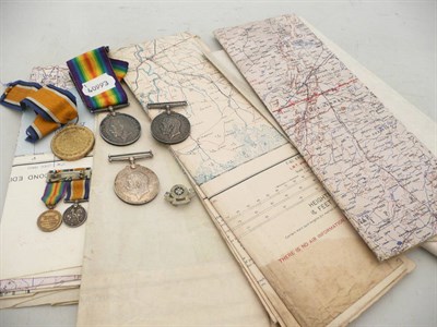 Lot 374 - A First World War pair to 112956 Gnr H Peacock Royal Artillery and the miniatures in box of...