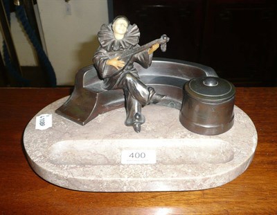 Lot 400 - A spelter and marble Art Deco inkstand modelled as a Pierrot