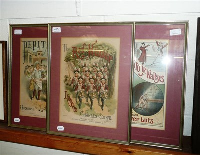 Lot 415 - A set of three chromolithographic sheet music covers - framed