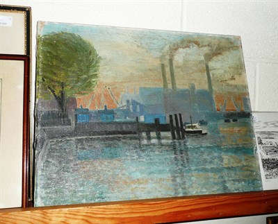 Lot 446 - Anne Christopherson (unframed) oil on canvas, Greenwich Pier - evening