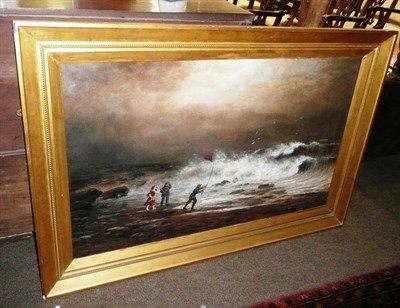 Lot 455 - A 19th century oil on canvas of a wreck, signed John Lovell, 1884