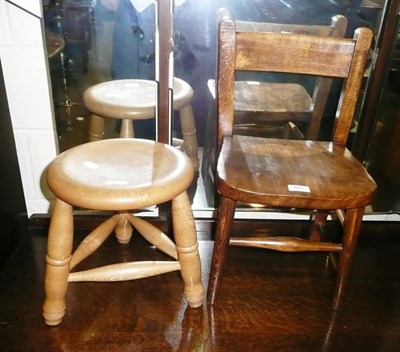 Lot 480 - Beech and elm child's chair and a milking stool