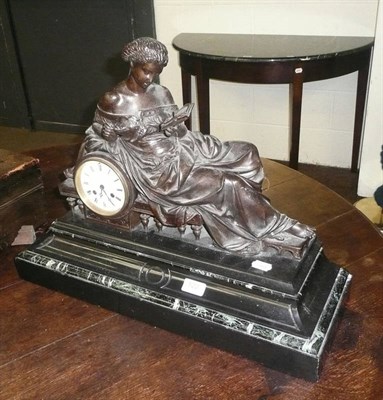 Lot 522 - A French spelter classical figural clock on marble base