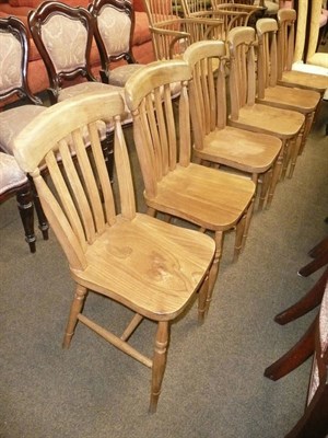 Lot 553 - Set of six modern slat back kitchen chairs