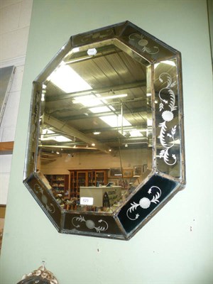 Lot 629 - Engraved cushion shaped wall mirror