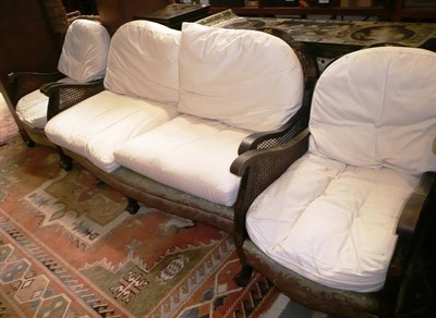 Lot 671 - 1920's three piece single cane bergere suite