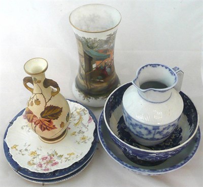 Lot 7 - Wedgwood vase, Worcester vase, Adams souvenir server plates and sundry