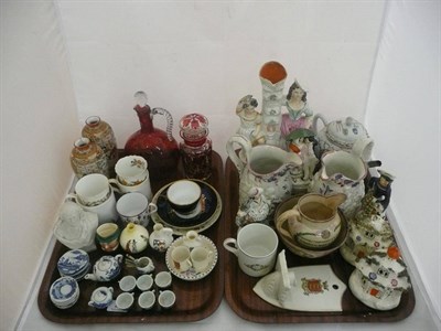 Lot 27 - Two trays including Staffordshire Sunderland lustre, ornaments etc