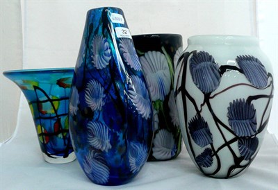 Lot 32 - Four multi-coloured glass vases in the Murano style manufactured in China