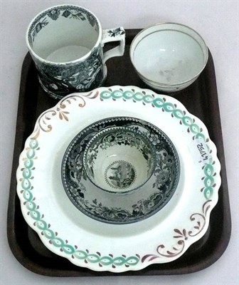 Lot 44 - Inkermann 19th century transfer print mug, plate, tea bowls etc