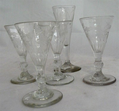 Lot 79 - Set of four wine glasses and one larger