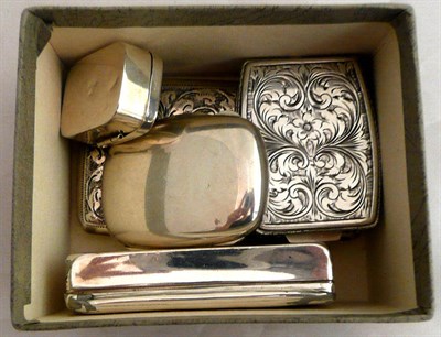 Lot 86 - A silver card case, a snuff box, two boxes and a frame