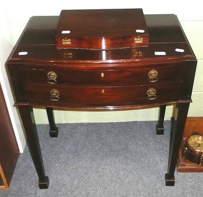 Lot 135 - Plated canteen of cutlery in a mahogany two drawer side table and a set of twelve plated fish...