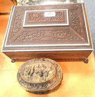 Lot 143 - An Indian carved wood work box/writing slope and a 19th century brass jewel casket (2)