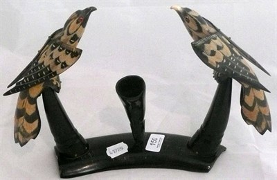 Lot 150 - Horn desk stand with birds of prey