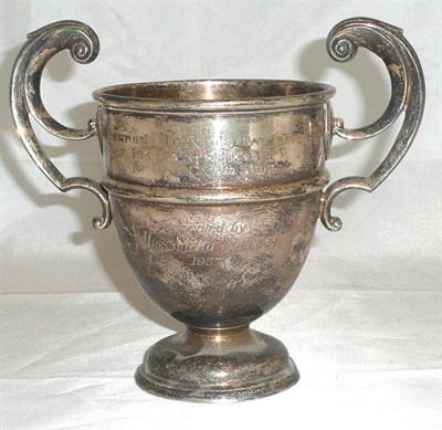 Lot 152 - Silver twin handled trophy cup, approx 15oz